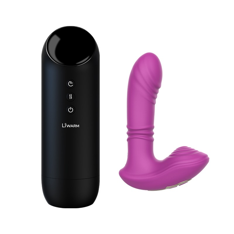 Male Sex Toy with Heated Base, Sucking, and Vibrating Thrusting Functions & Female Wearable Vibrator with Multi-Spot Stimulation for Clitoris, G-Spot, A-Spot, and U-Spot